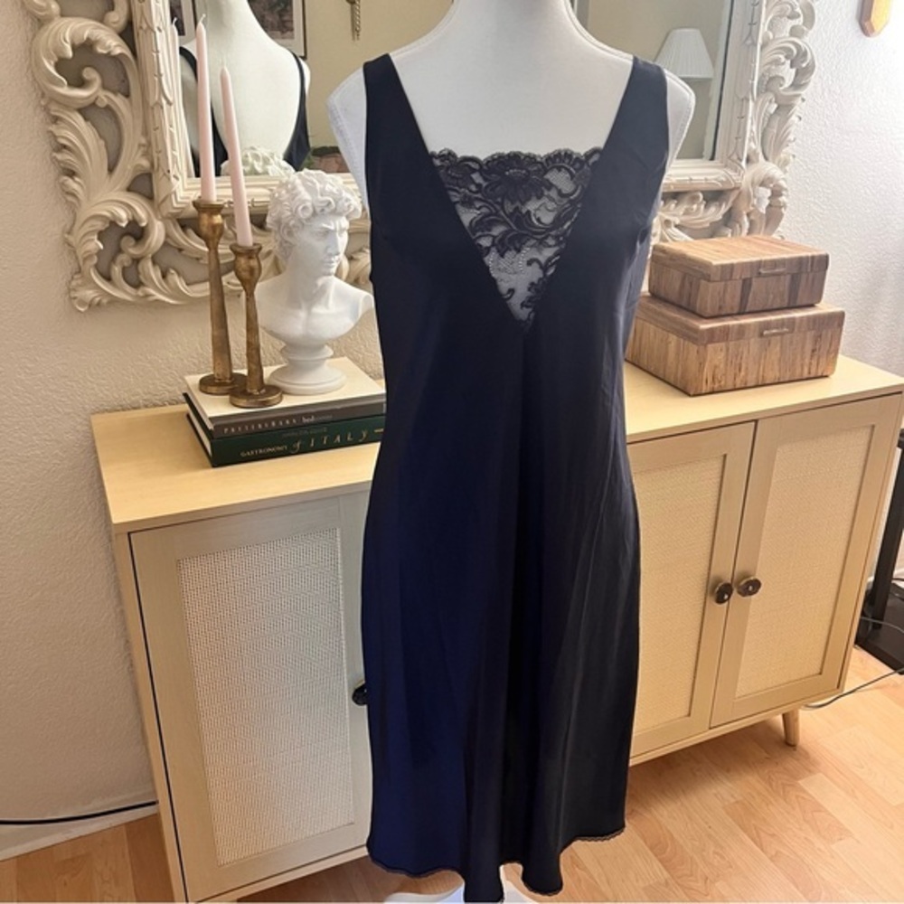 OLGA Vintage Navy Lace Trim‎ Slip Midi Dress Size 34
